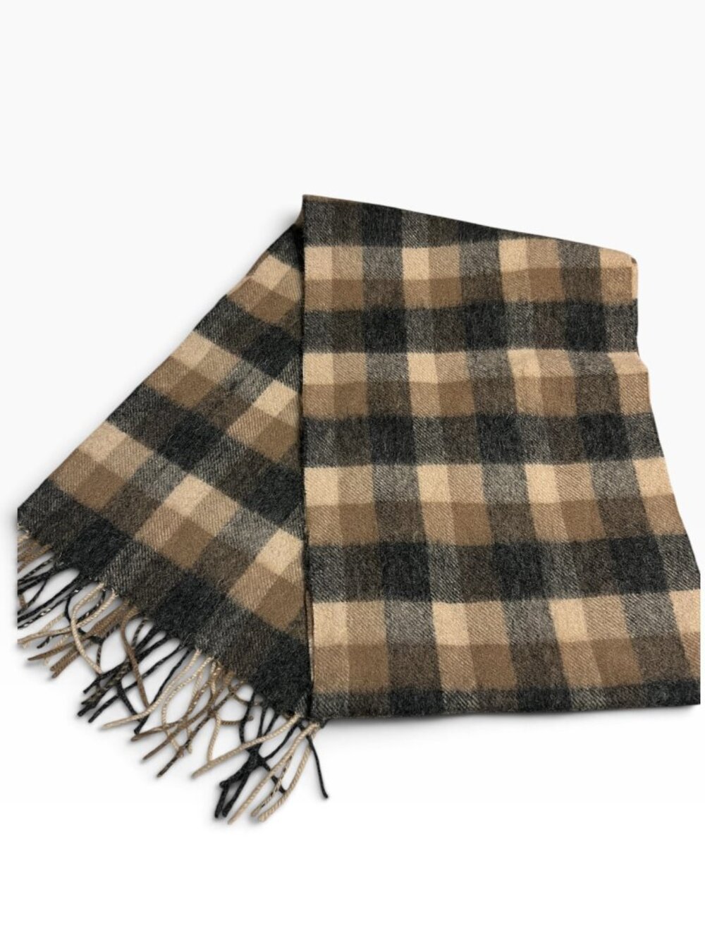 Edinburgh 100% Lambswool Scarf Brown Black Plaid Tartan Check Winter Warm Wool